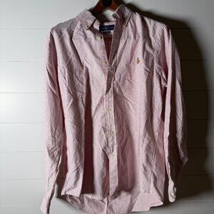 Ralph Lauren Long Sleeve Button Down Classic Fit Red & White Stripe Sz Large